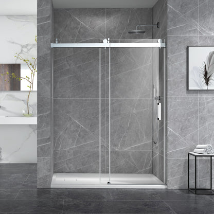 68-72 x 76 Inch Single Sliding Frameless Shower Door in Matte Black with Soft-Closing and 3/8 Inch Clear Glass