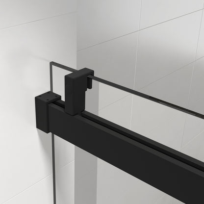 68-72 x 76 Inch Single Sliding Frameless Shower Door in Matte Black with Soft-Closing and 3/8 Inch Clear Glass