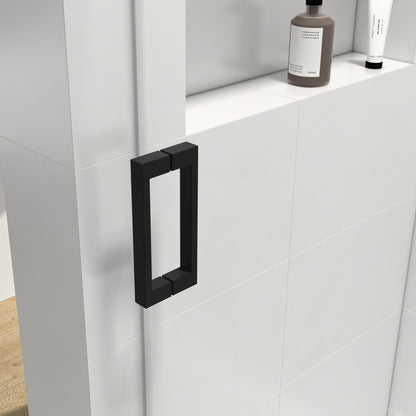 68-72 x 76 Inch Single Sliding Frameless Shower Door in Matte Black with Soft-Closing and 3/8 Inch Clear Glass