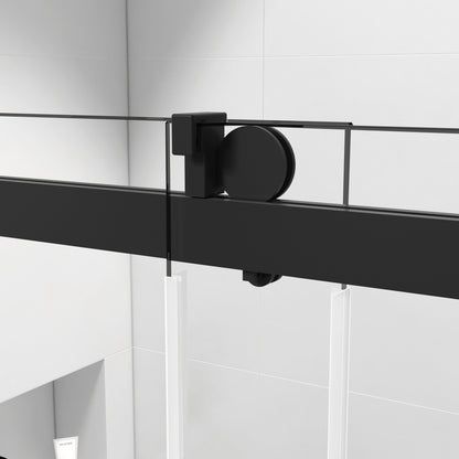 68-72 x 76 Inch Single Sliding Frameless Shower Door in Matte Black with Soft-Closing and 3/8 Inch Clear Glass