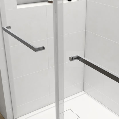 56-60 x 76 Inch Double Sliding Frameless Shower Door in Brushed Nickel with Soft-Closing and 3/8 Inch Clear Glass