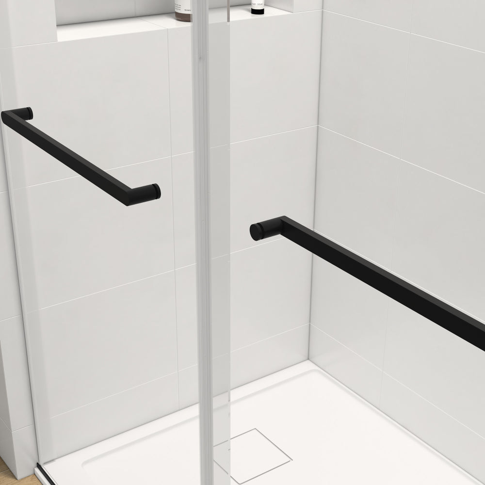 56-60 x 76 Inch Double Sliding Frameless Shower Door in Matte Black with Soft-Closing and 3/8 Inch Clear Glass