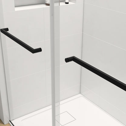 56-60 x 76 Inch Double Sliding Frameless Shower Door in Matte Black with Soft-Closing and 3/8 Inch Clear Glass