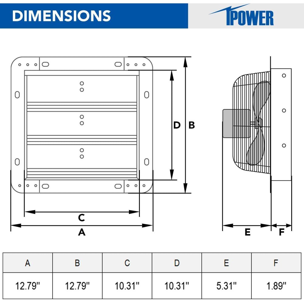 IPower 10 Inch Shutter Exhaust Fan Aluminum,115 V, 60Hz, 63W, 0. 52A, 1630RPM, 705CFM,  Silver