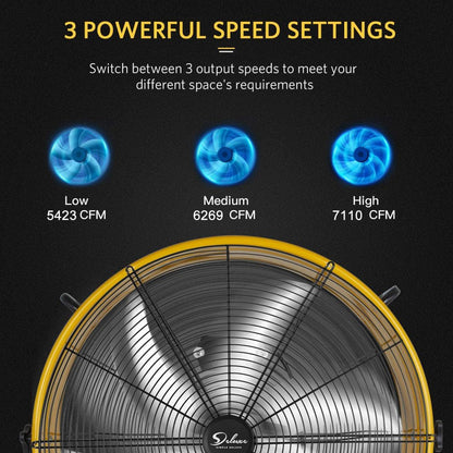 Simple Deluxe 30 Inch Heavy Duty Metal Industrial Drum Fan, 3 Speed Air Circulation for Warehouse, Greenhouse, Workshop, Patio, Factory and Basement - High Velocity , Yellow