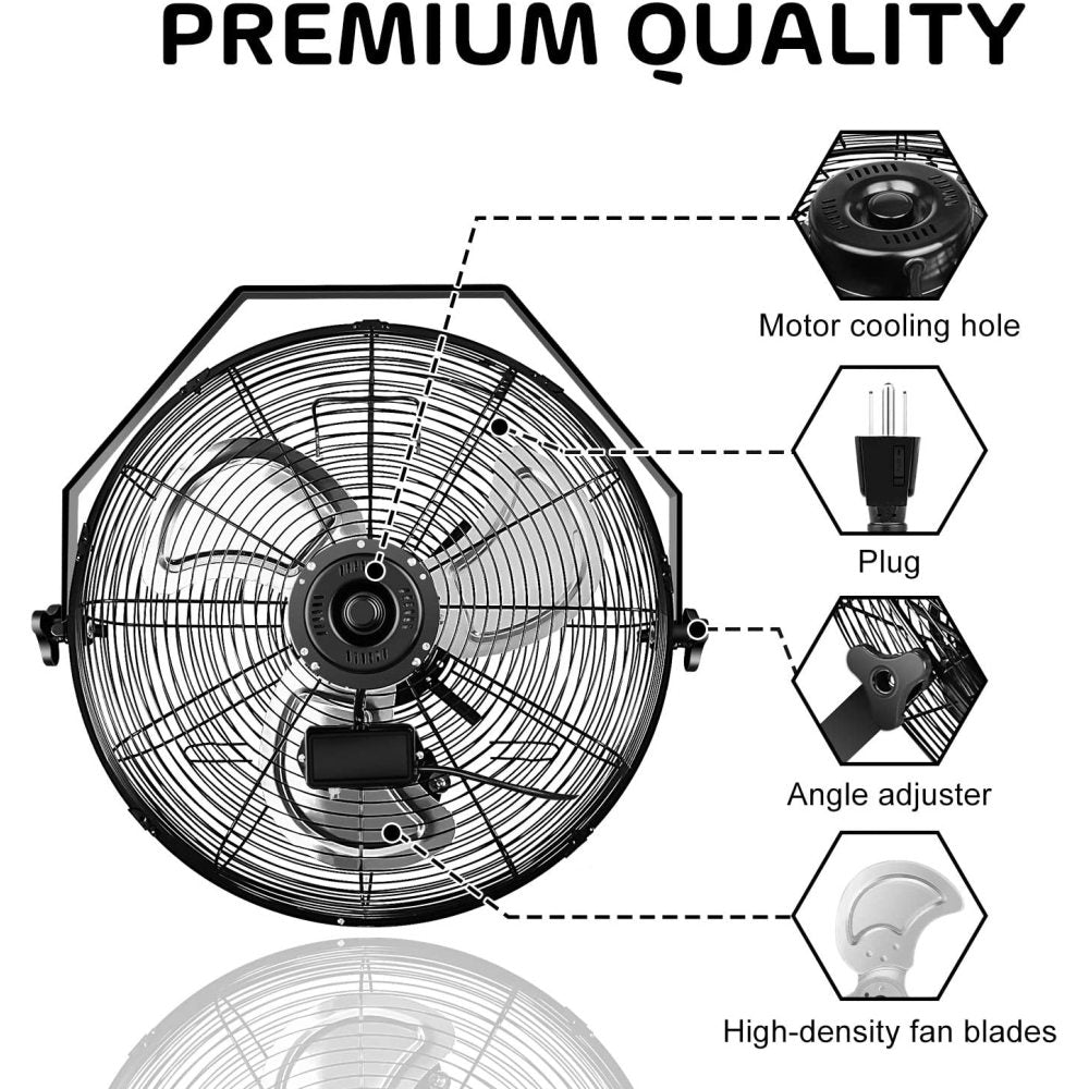 Simple Deluxe 20 Inch High Velocity 3 Speed, Black Wall-Mount Fan