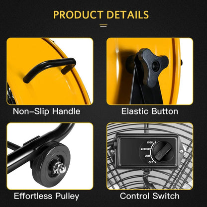 Simple Deluxe 30 Inch Heavy Duty Metal Industrial Drum Fan, 3 Speed Air Circulation for Warehouse, Greenhouse, Workshop, Patio, Factory and Basement - High Velocity , Yellow