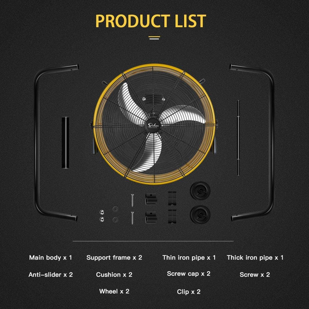 Simple Deluxe 30 Inch Heavy Duty Metal Industrial Drum Fan, 3 Speed Air Circulation for Warehouse, Greenhouse, Workshop, Patio, Factory and Basement - High Velocity , Yellow