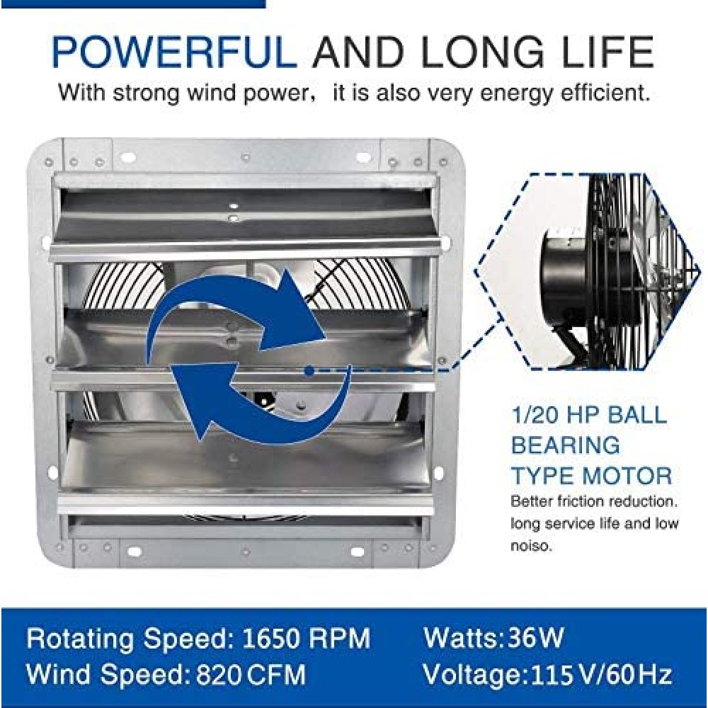 IPower 10 Inch Shutter Exhaust Fan Aluminum,115 V, 60Hz, 63W, 0. 52A, 1630RPM, 705CFM,  Silver