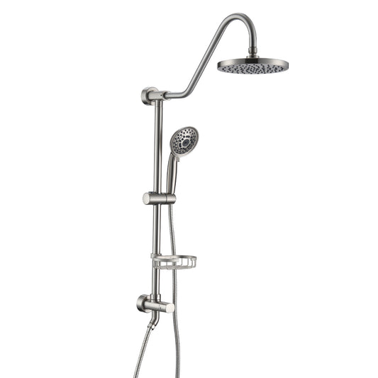 Shower System with Rain Showerhead, 5-Function Hand Shower, Adjustable Slide Bar and Soap Dish for Bathroom Shower Faucet Set, Brushed Nickel Finish