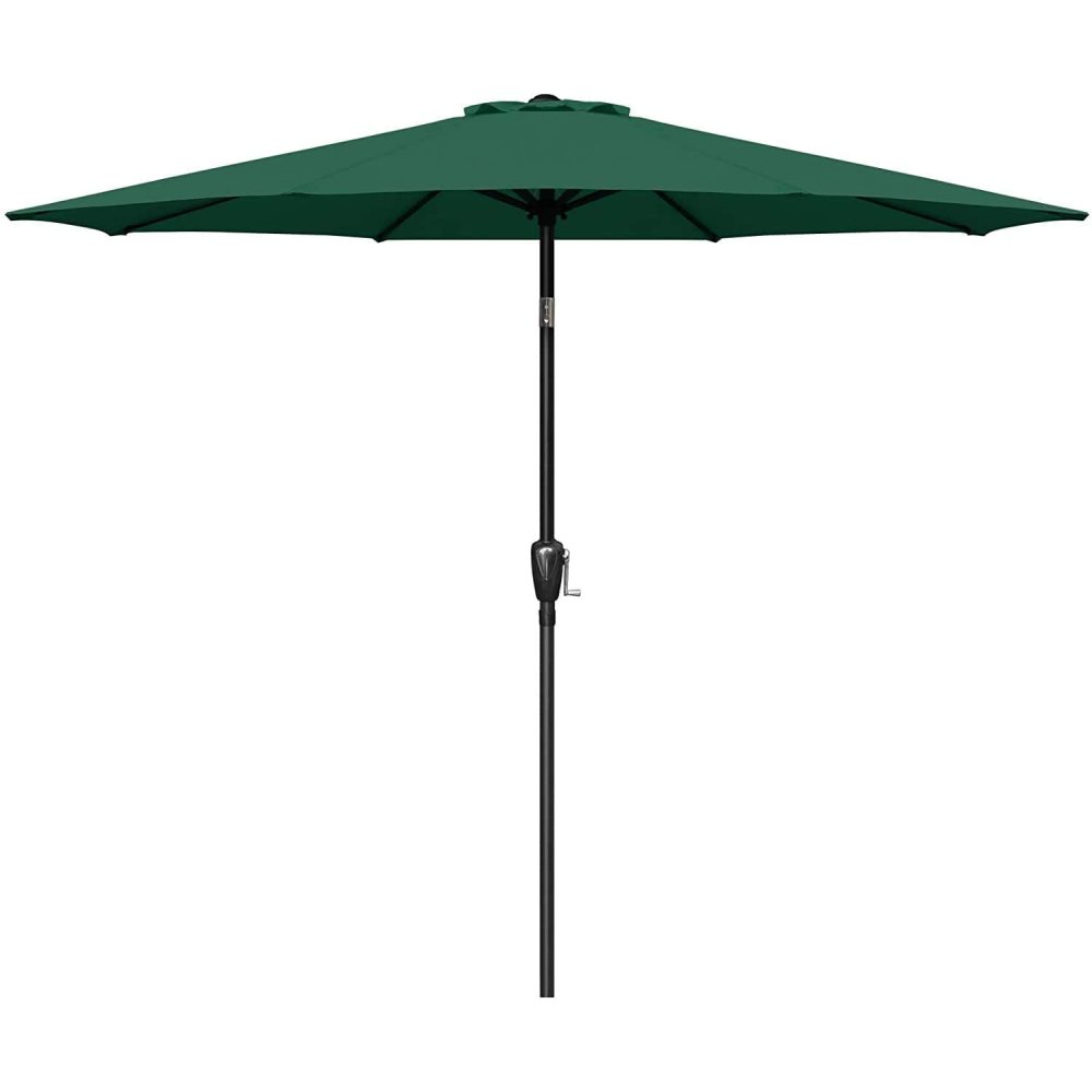 Simple Deluxe 9ft Outdoor Market Table Patio Umbrella with Button Tilt, Crank and 8 Sturdy Ribs for Garden, Red