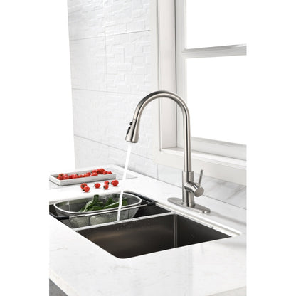 Single Handle High Arc Brushed Nickel Pull Out Kitchen Faucet,Single Level Stainless Steel Kitchen Sink Faucets with Pull Down Sprayer