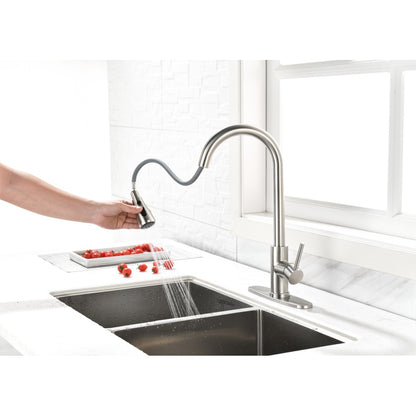 Single Handle High Arc Brushed Nickel Pull Out Kitchen Faucet,Single Level Stainless Steel Kitchen Sink Faucets with Pull Down Sprayer