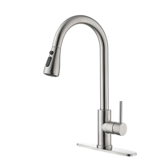 Single Handle High Arc Brushed Nickel Pull Out Kitchen Faucet,Single Level Stainless Steel Kitchen Sink Faucets with Pull Down Sprayer