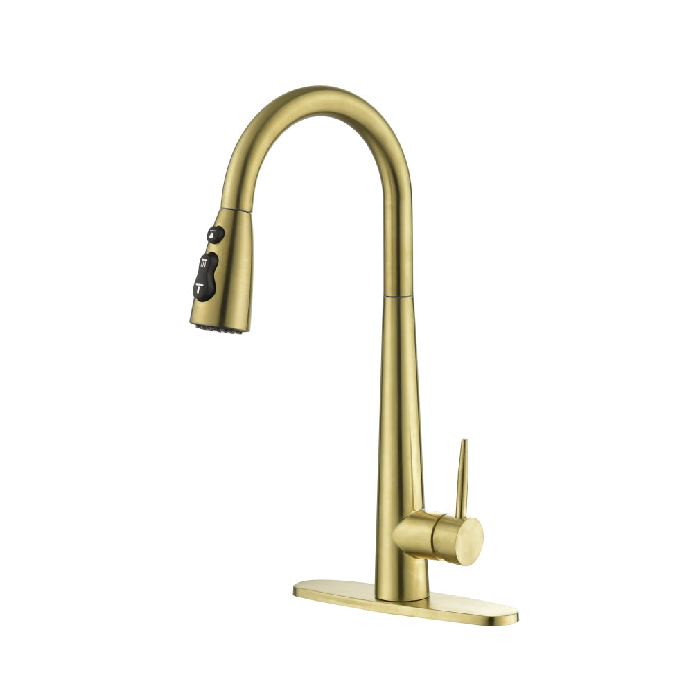 Kitchen Faucet with Pull Down Sprayer Brushed Nickel, High Arc Single Handle Kitchen Sink Faucet with Deck Plate, Commercial Modern Stainless Steel Kitchen Faucets