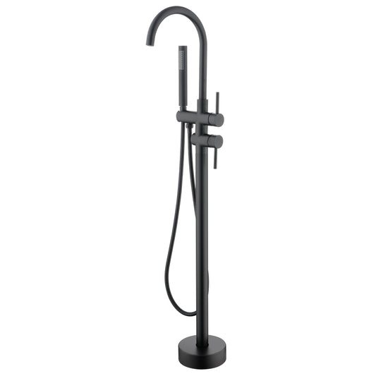 Mount Bathtub Faucet Freestanding Tub Filler Matte Black Standing High Flow Shower Faucets with Handheld Shower Mixer Taps Swivel Spout