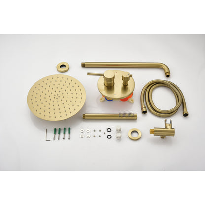 Shower System, Wall Mounted Shower Faucet Set for Bathroom with High Pressure 10" Stainless Steel Rain Shower head Handheld Shower Set, 2 Way Pressure Balance Shower Valve Kit, Brushed Gold