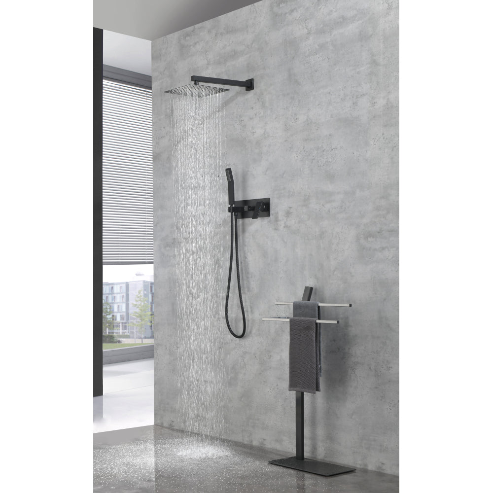 Brass Matte Black Shower Faucet Set Shower System 10 Inch Rainfall Shower Head with Handheld Sprayer Bathroom Luxury Rain Mixer Combo Set, Rough-in Valve Included