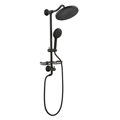 ShowerSpas Shower System, with 10" Rain Showerhead, 4-Function Hand Shower, Adjustable Slide Bar and Soap Dish, Matte Black Finish