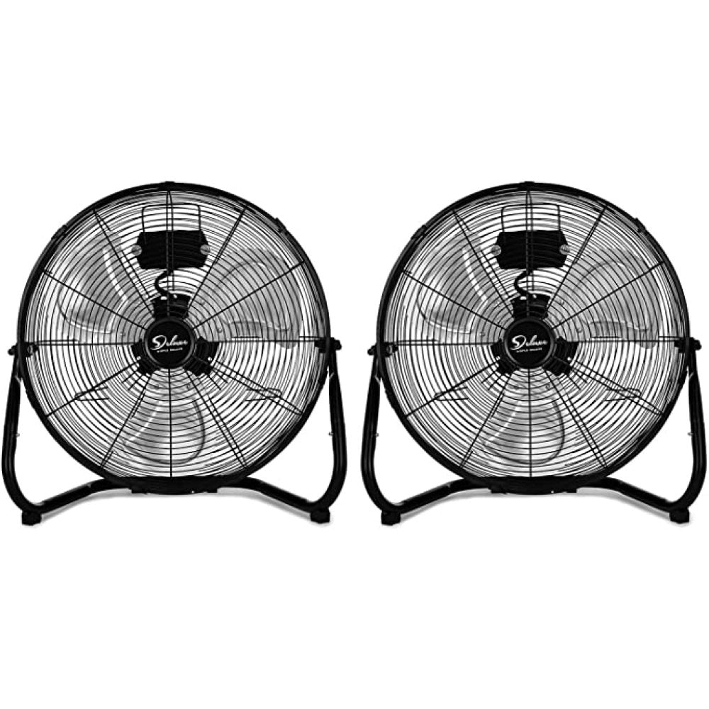 Simple Deluxe 18 Inch 3-Speed High Velocity Heavy Duty Metal Industrial Floor Fans Quiet for Home Commercial, Residential, and Greenhouse Use, Outdoor/Indoor, Black, 2 Pack