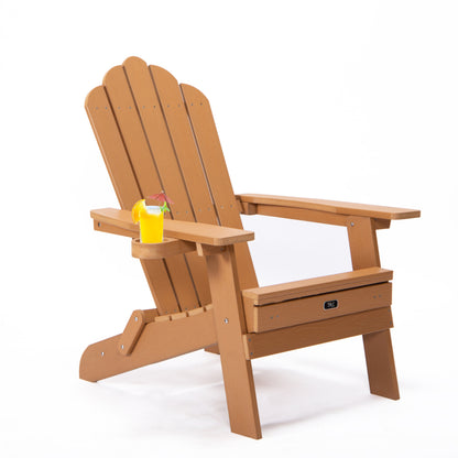 TALE Folding Adirondack Chair with Pullout Ottoman with Cup Holder, Oversized, Poly Lumber,  for Patio Deck Garden, Backyard Furniture, Easy to Install,BROWN. Ban on Amazon