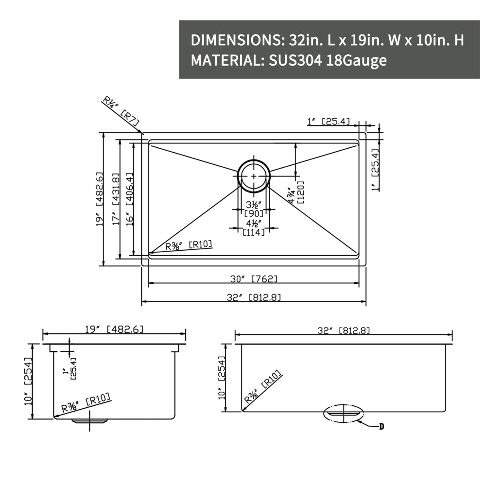 Workstation 32" L X 19" W Undermount Kitchen Sink With Accessories