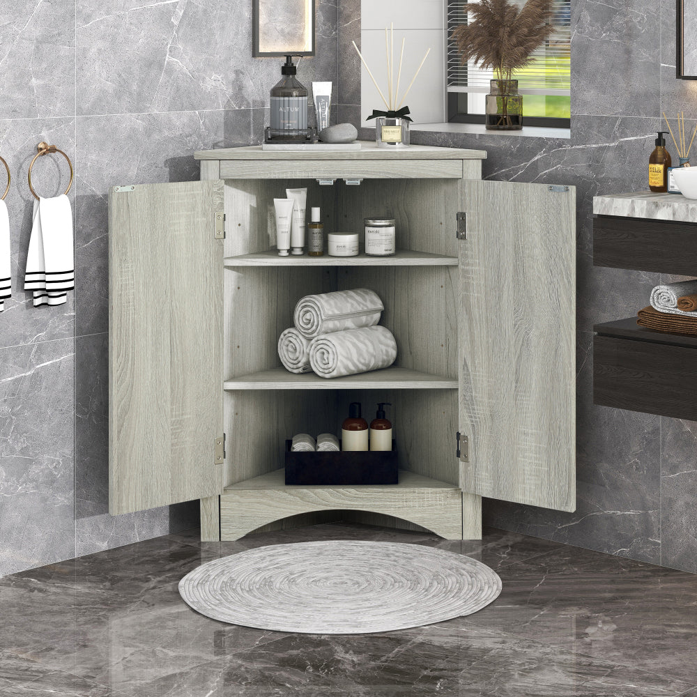 Black Triangle Bathroom Storage Cabinet with Adjustable Shelves, Freestanding Floor Cabinet for Home Kitchen