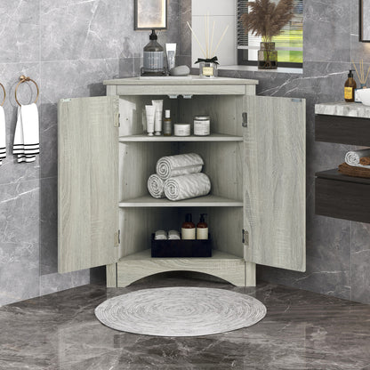 Black Triangle Bathroom Storage Cabinet with Adjustable Shelves, Freestanding Floor Cabinet for Home Kitchen