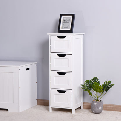 Bathroom Floor Storage Cabinet with Double Door Adjustable Shelf, White