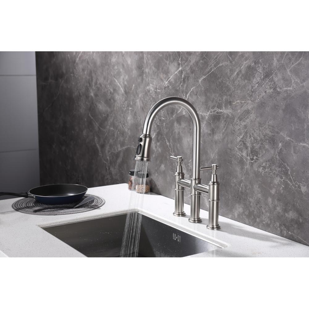 Bridge Kitchen Faucet with Pull-Down Sprayhead in Spot