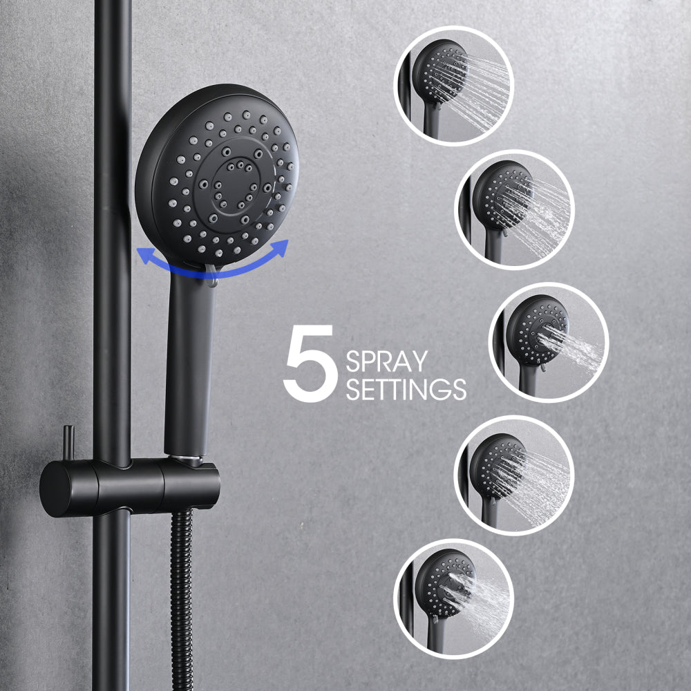 5-Setting Handheld Shower System Slide Bar Combo Rain Showerhead, Dual Shower Head Spa System