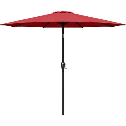 Simple Deluxe 9ft Outdoor Market Table Patio Umbrella with Button Tilt, Crank and 8 Sturdy Ribs for Garden, Red