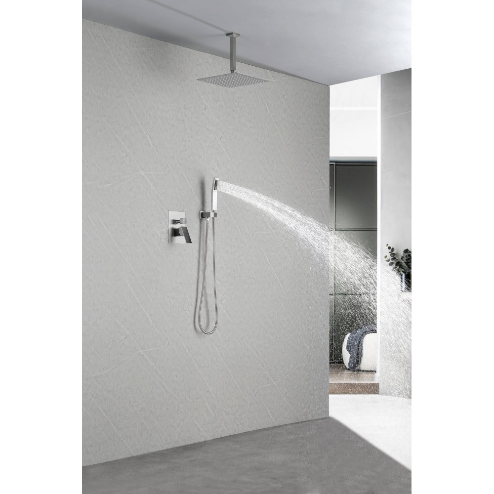 Shower System, 10-Inch Matte Black Full Body Shower System with Body Jets, Square Rainfall Shower Head, Handheld Shower, and 3 Functions Pressure Balance Shower Valve, Bathroom Luxury Faucet Set.