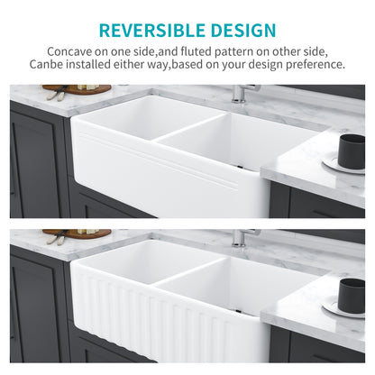 32" Undermount Double Bowl Ceramic Kitchen Sink - Dual Mount White Ceramic Rectangular Deep Double Bowl Sink Basin