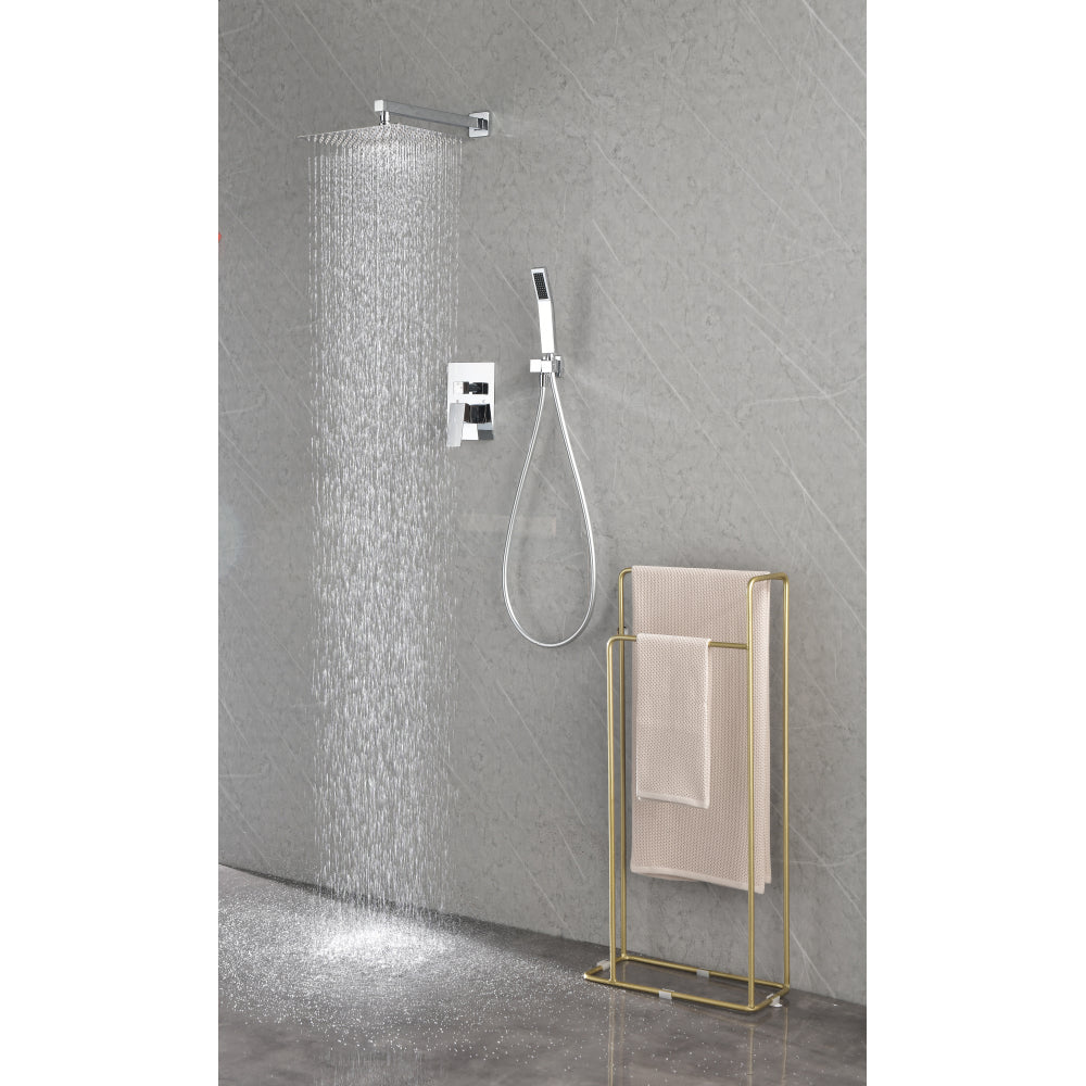 Shower System, 10-Inch Matte Black Full Body Shower System with Body Jets, Square Rainfall Shower Head, Handheld Shower, and 3 Functions Pressure Balance Shower Valve, Bathroom Luxury Faucet Set.