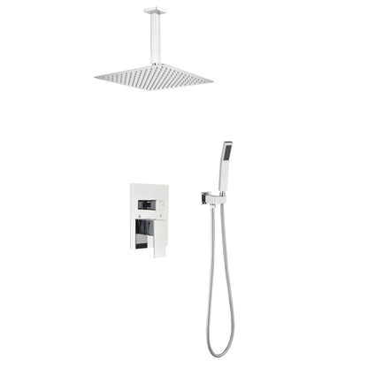 Shower System, 10-Inch Matte Black Full Body Shower System with Body Jets, Square Rainfall Shower Head, Handheld Shower, and 3 Functions Pressure Balance Shower Valve, Bathroom Luxury Faucet Set.