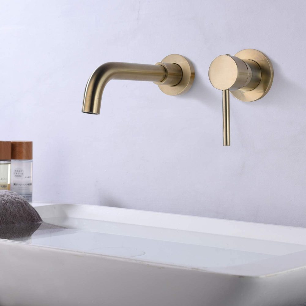 Wall Mount Single Handle Bathroom Faucet Brushed Gold