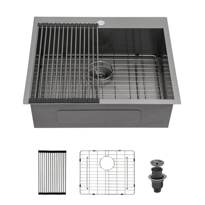 25x22x9 inch Kitchen Sink Drop In 18 Gauge Stainless Steel 25" Single Bowl Topmount Kitchen Sink Basin