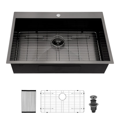 28x22x10 inch Kitchen Sink Drop In 16 Gauge Stainless Steel 28" Single Bowl Topmount Kitchen Sink Basin