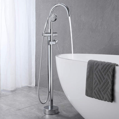 Freestanding Tub Filler Bathtub Faucet Chrome with Hand Held Shower Floor-Mount