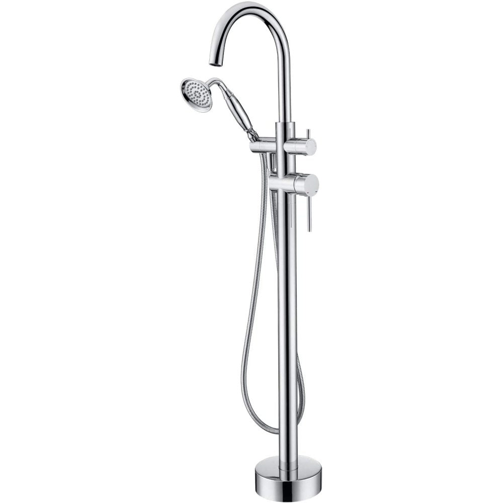 Freestanding Tub Filler Bathtub Faucet Chrome with Hand Held Shower Floor-Mount