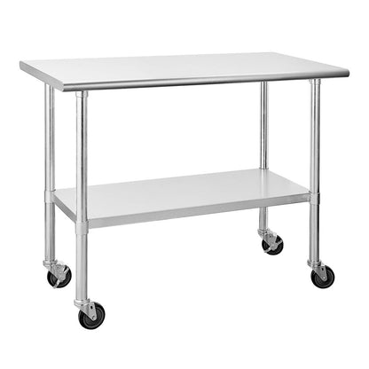 Stainless Steel Table for Prep & Work 24 x 48 Inches with Caster Wheels