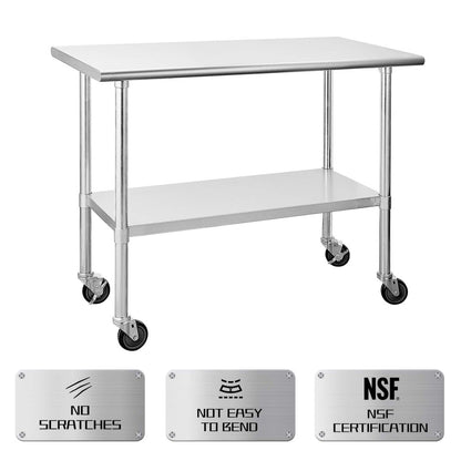 Stainless Steel Table for Prep & Work 24 x 48 Inches with Caster Wheels