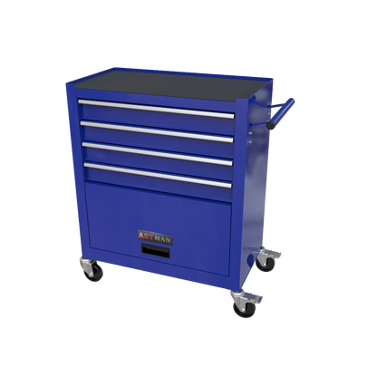 4-Drawer Rrolling Tool Box, 24.4" With 4 Wheels and Drawers With Tools, for Garage, Warehouse, Workshop, Shop,BLUE