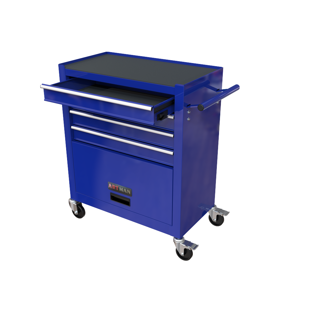 4-Drawer Rrolling Tool Box, 24.4" With 4 Wheels and Drawers With Tools, for Garage, Warehouse, Workshop, Shop,BLUE