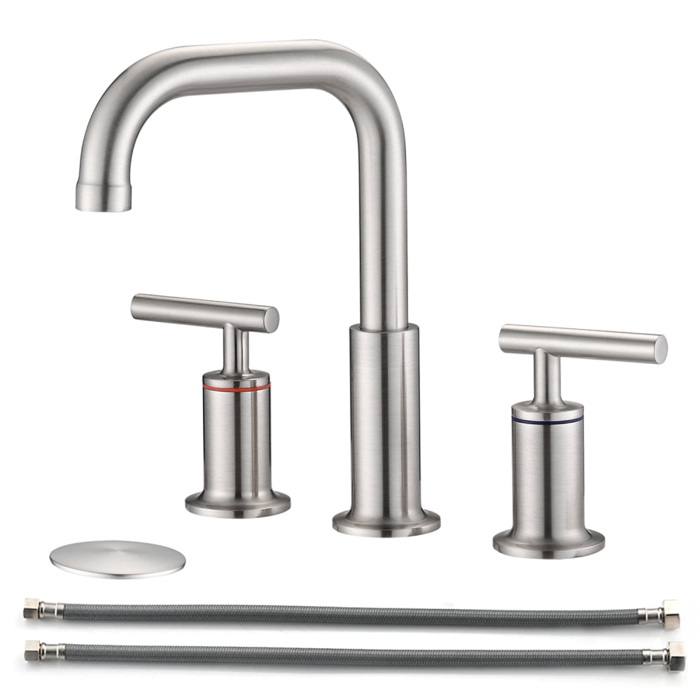 8 in. Widespread Double Handle Bathroom Faucet with Pop Up Drain in Brushed Gold