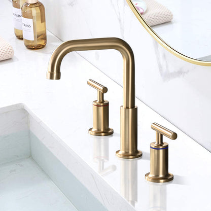 8 in. Widespread Double Handle Bathroom Faucet with Pop Up Drain in Brushed Gold