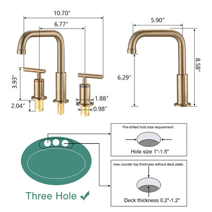 8 in. Widespread Double Handle Bathroom Faucet with Pop Up Drain in Brushed Gold