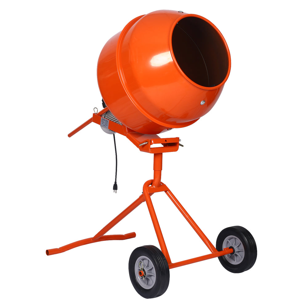 370W Portable Electric Concrete Mixer Cement Mixing Barrow Machine Mixing Mortar Handle with Wheel (4.6 cu/ft.)
