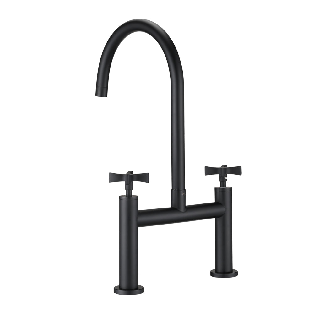 2 Handle Bridge Kitchen Faucet In Stainless Steel